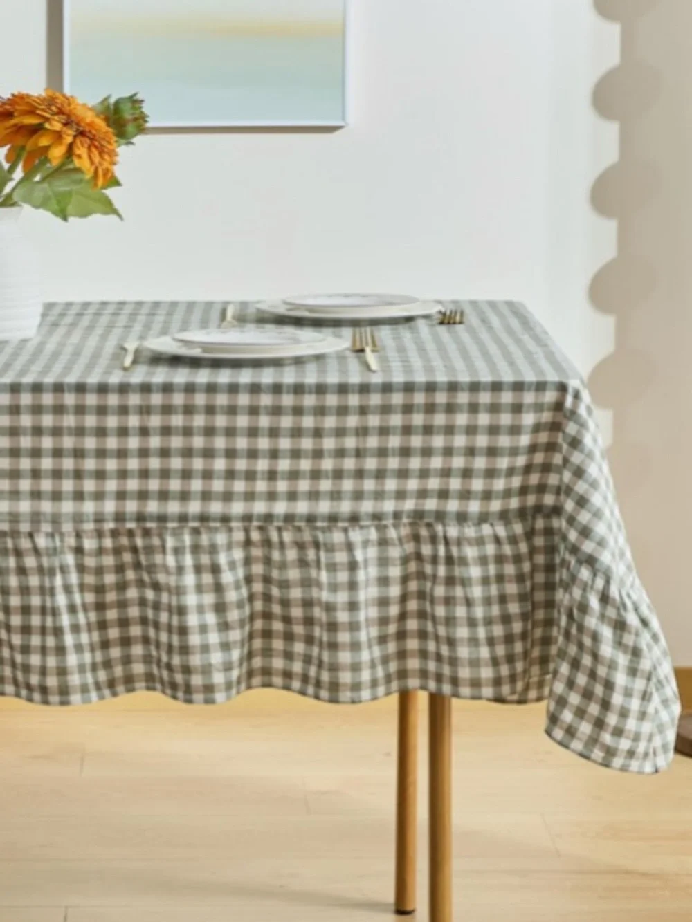 Gingham Checkered Tablecloth 100% Washed Cotton 60x120” SAGE GREEN